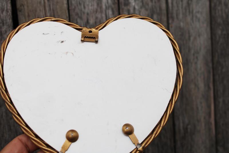 photo of small heart shaped mirror w/ metal candle sconces & gold twist frame, mod vintage #5