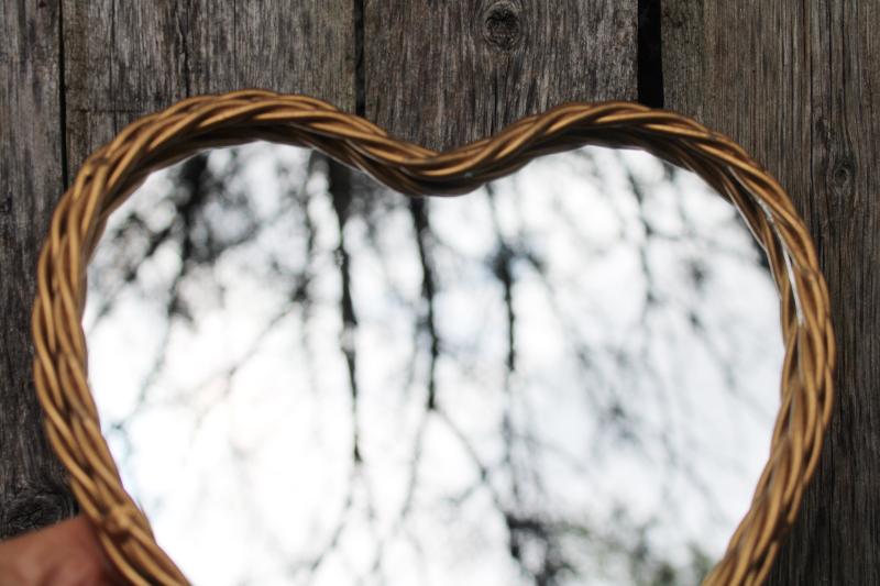 photo of small heart shaped mirror w/ metal candle sconces & gold twist frame, mod vintage #6