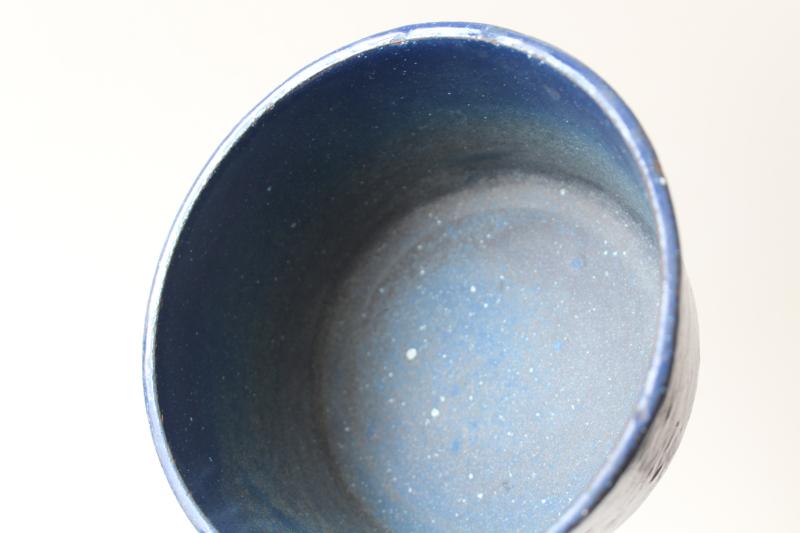 photo of small heavy cast iron pot w/ lid, old blue & white speckled enameled cast iron saucepan #5