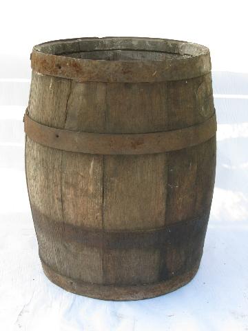 photo of small heavy old wood barrel, antique vintage primitive #1