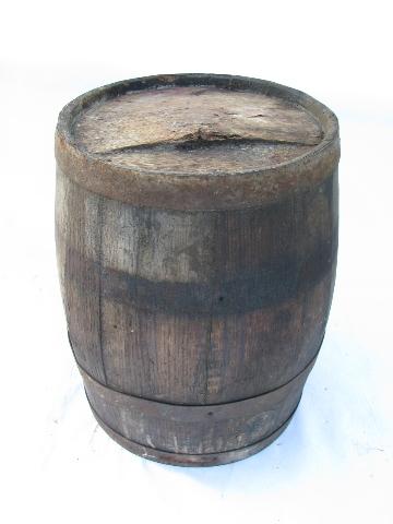 photo of small heavy old wood barrel, antique vintage primitive #3