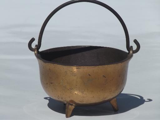 photo of small old cast iron cauldron, vintage fireplace fire starter pot #2