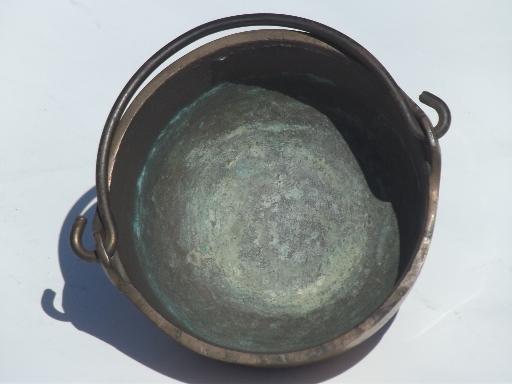 photo of small old cast iron cauldron, vintage fireplace fire starter pot #3