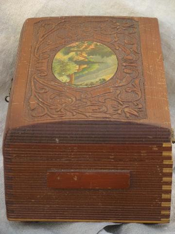 photo of small old cedar chest / wood keepsake box, vintage cottage garden print #3