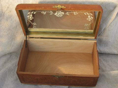 photo of small old cedar chest / wood keepsake box, vintage cottage garden print #6