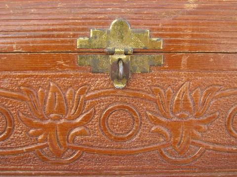 photo of small old cedar chest / wood keepsake box, vintage cottage garden print #8