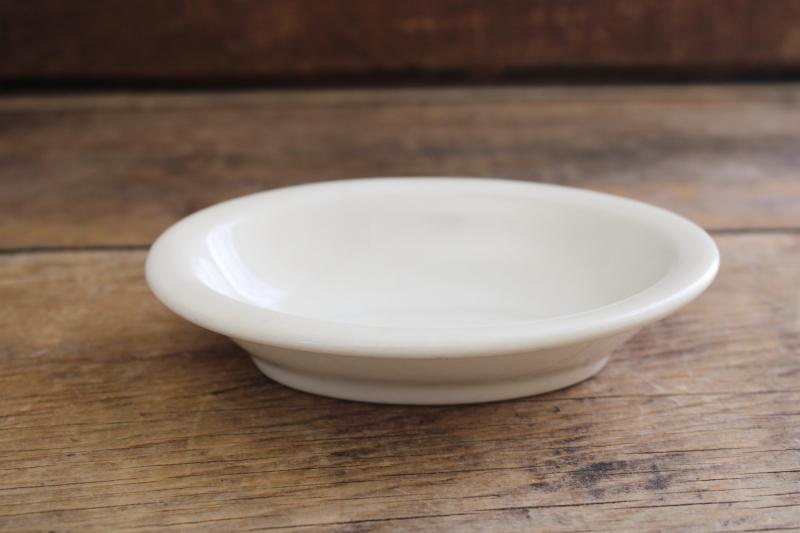 photo of small old white ironstone soap dish, vintage Buffalo china oval bowl #1