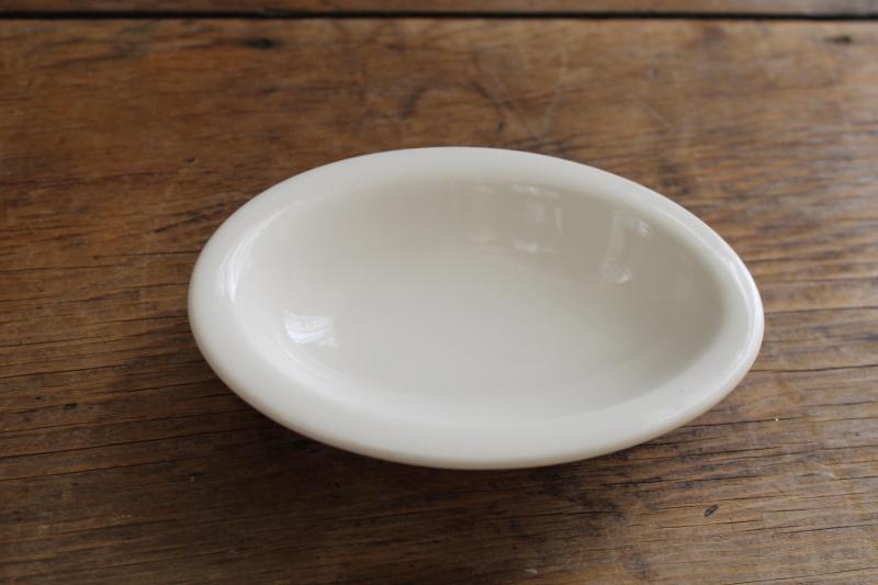 photo of small old white ironstone soap dish, vintage Buffalo china oval bowl #6