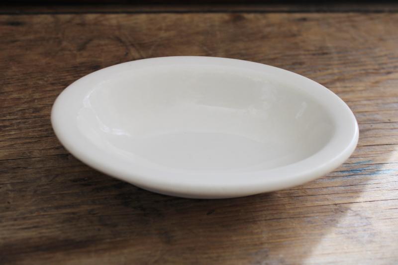 photo of small old white ironstone soap dish, vintage Buffalo china oval bowl #2