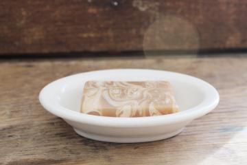 catalog photo of small old white ironstone soap dish, vintage Buffalo china oval bowl