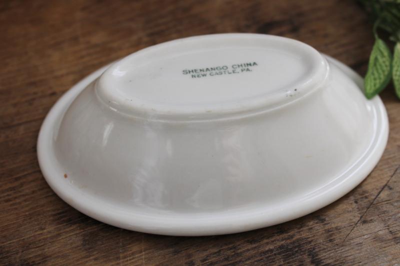 photo of small old white ironstone soap dish, vintage Shenango china oval bowl #3