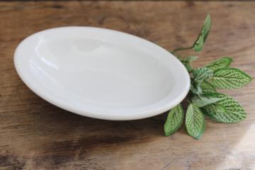 catalog photo of small old white ironstone soap dish, vintage Shenango china oval bowl