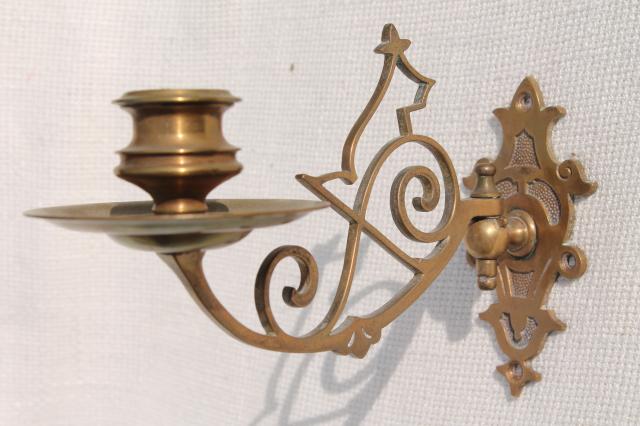 photo of small ornate brass candle sconce, swing pivot arm w/ metal wall mount bracket #1