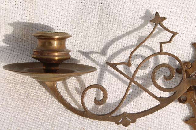 photo of small ornate brass candle sconce, swing pivot arm w/ metal wall mount bracket #2