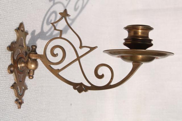 photo of small ornate brass candle sconce, swing pivot arm w/ metal wall mount bracket #4