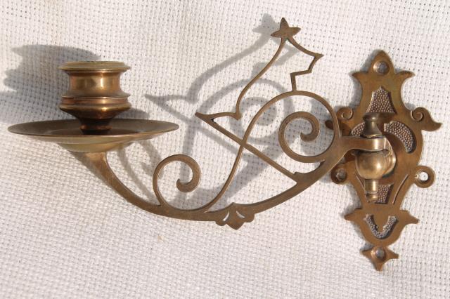 photo of small ornate brass candle sconce, swing pivot arm w/ metal wall mount bracket #5