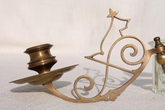 photo of small ornate brass candle sconce, swing pivot arm w/ metal wall mount bracket #7