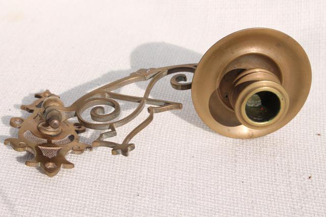 photo of small ornate brass candle sconce, swing pivot arm w/ metal wall mount bracket #8