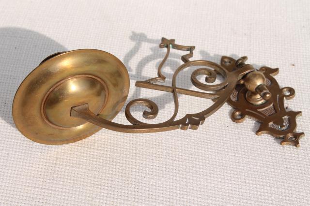 photo of small ornate brass candle sconce, swing pivot arm w/ metal wall mount bracket #9