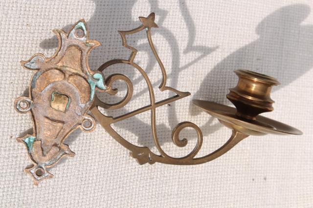 photo of small ornate brass candle sconce, swing pivot arm w/ metal wall mount bracket #10