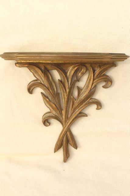 photo of small ornate vintage gold shelf, Syroco Syrowood plate holder wall bracket #3