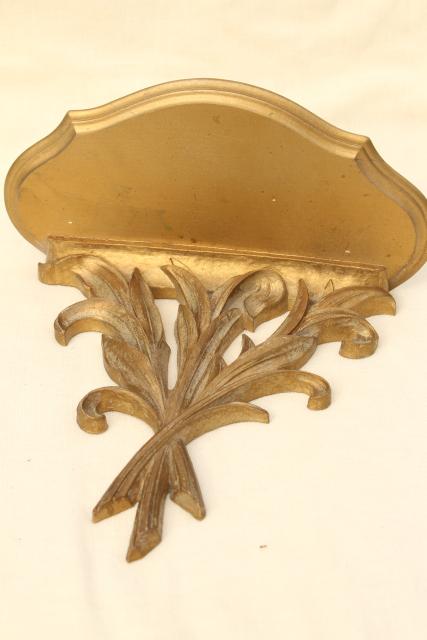 photo of small ornate vintage gold shelf, Syroco Syrowood plate holder wall bracket #6