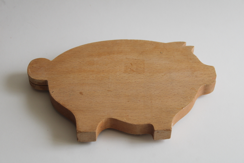 photo of small pig shaped cutting wood cutting board, hand painted vintage serving charcuterie tray #5