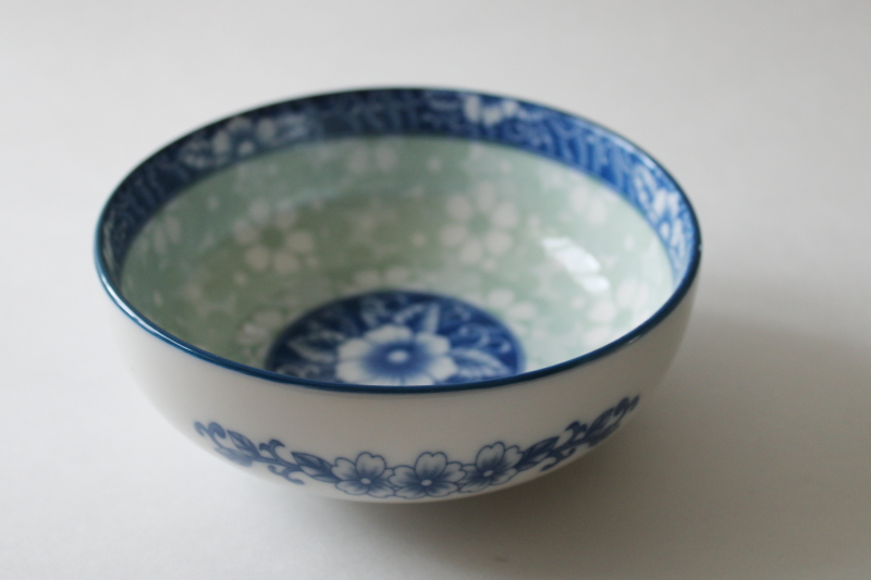 photo of small porcelain bowl vintage Woonwha Korea porcelain, celadon green, blue & white floral #1