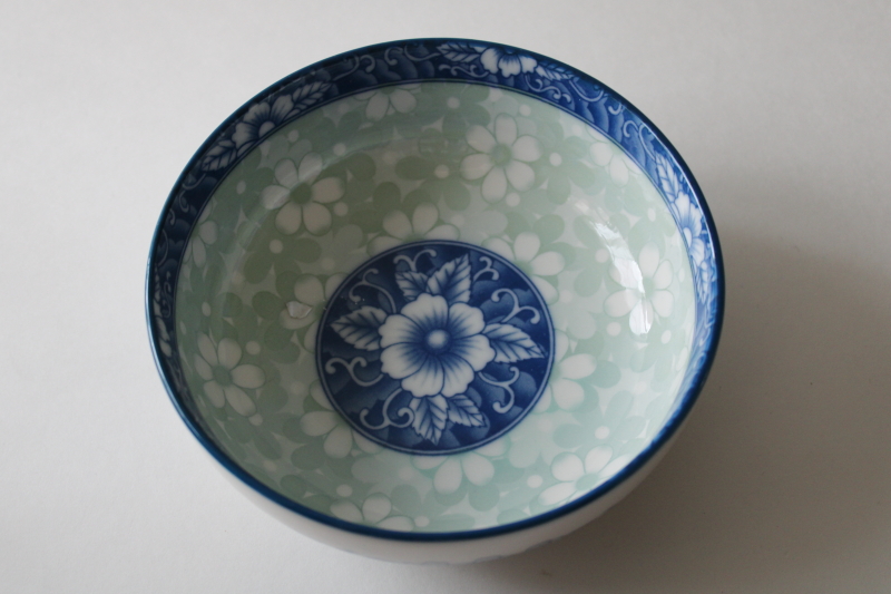 photo of small porcelain bowl vintage Woonwha Korea porcelain, celadon green, blue & white floral  #2