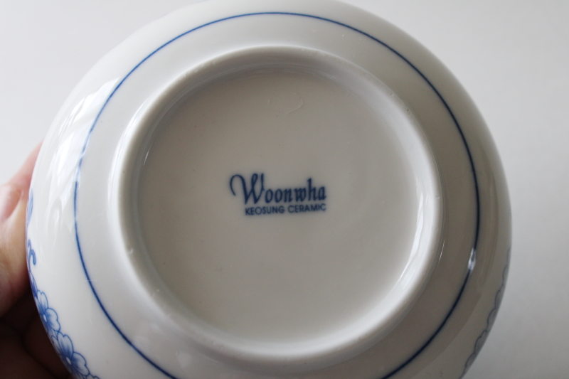 photo of small porcelain bowl vintage Woonwha Korea porcelain, celadon green, blue & white floral  #3