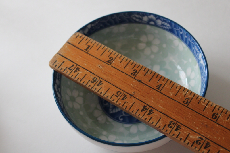 photo of small porcelain bowl vintage Woonwha Korea porcelain, celadon green, blue & white floral  #4