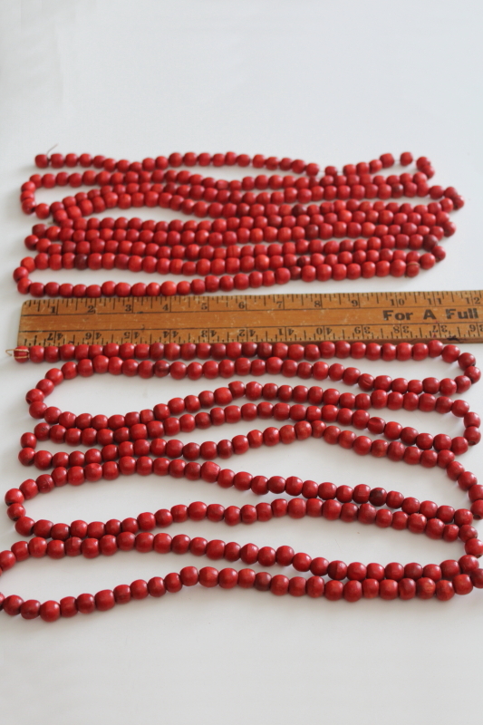 photo of small red cranberries bead strings natural rustic holiday decor, wood beads garland #1