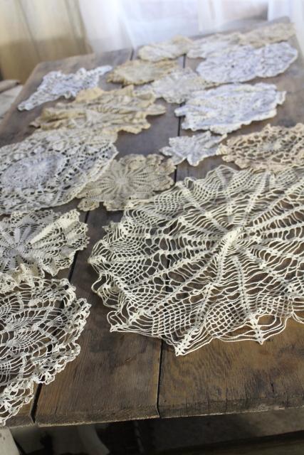 photo of small round crochet lace doilies, handmade crocheted lace doily lot #1