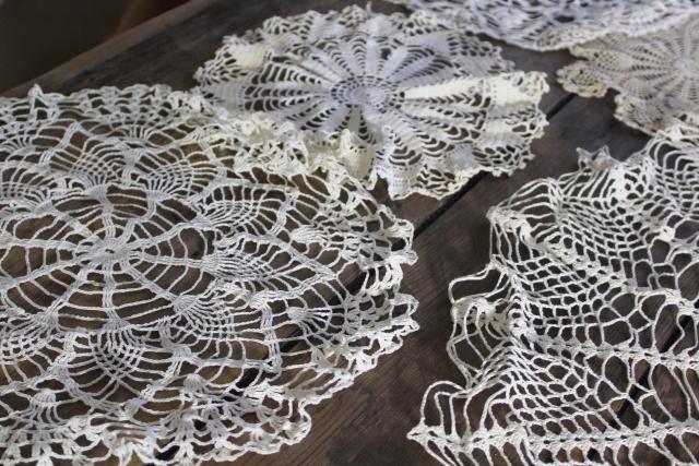 photo of small round crochet lace doilies, handmade crocheted lace doily lot #2