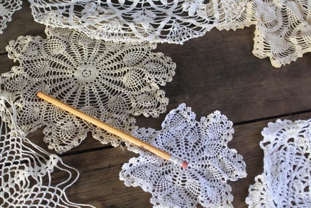 photo of small round crochet lace doilies, handmade crocheted lace doily lot #4