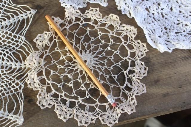 photo of small round crochet lace doilies, handmade crocheted lace doily lot #5