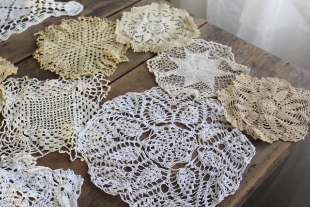 photo of small round crochet lace doilies, handmade crocheted lace doily lot #6