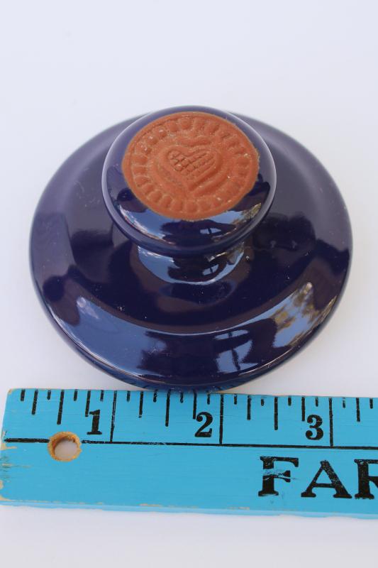 photo of small round heart cookie stamp, vintage stoneware mold press for baking or crafts #3