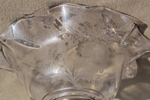 photo of small ruffled shade for antique pendant light, vintage etched glass lampshade #5