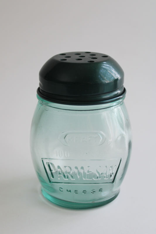 photo of small shaker for Kraft Parmesan Cheese, green recycled glass jar w/ metal lid  #1