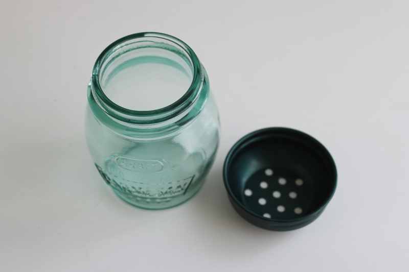 photo of small shaker for Kraft Parmesan Cheese, green recycled glass jar w/ metal lid  #2