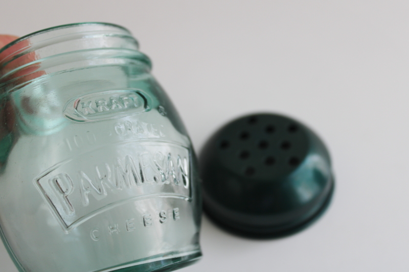 photo of small shaker for Kraft Parmesan Cheese, green recycled glass jar w/ metal lid  #3