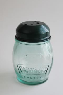 catalog photo of small shaker for Kraft Parmesan Cheese, green recycled glass jar w/ metal lid 