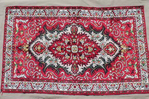 photo of small silky oriental rug patterned like a flying carpet, antique or vintage prayer rug mat? #1