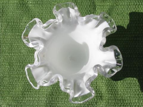 photo of small silver crest Fenton vase, crimped ruffle clear / milk glass #2