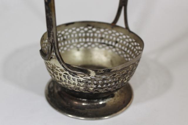 photo of small silver plate basket table server, jam pot holder or egg basket #6