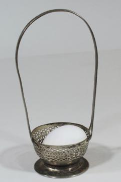 catalog photo of small silver plate basket table server, jam pot holder or egg basket