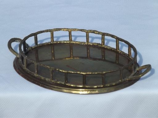 photo of small solid brass bamboo rim tray w/ handles, made in India vintage #1