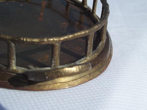 photo of small solid brass bamboo rim tray w/ handles, made in India vintage #4