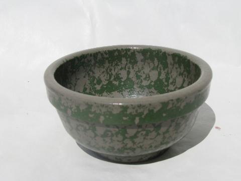 photo of small stoneware bowls, green & blue spongeware, child's kitchen size #2